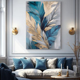 Tocco d'oro su tela Piume celesti 40x60 cm